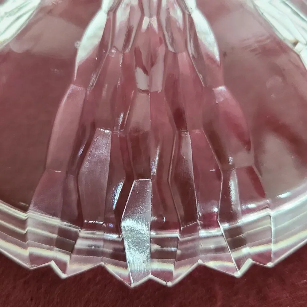 Three-Footed Pedestal Glass Candy Dish Covered Bowl Art Deco Geometric Design